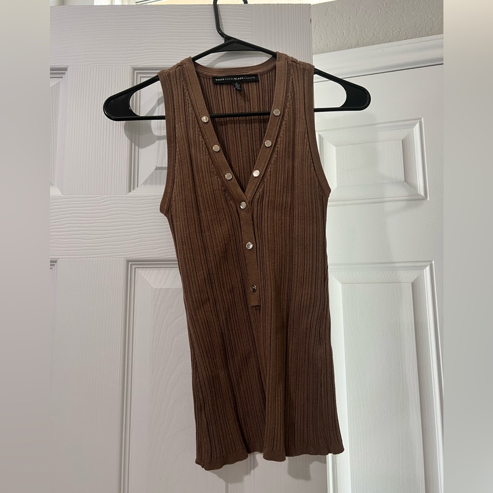 White House Black Market V-Neck Snap-Front Rib Knit Sweater Tank